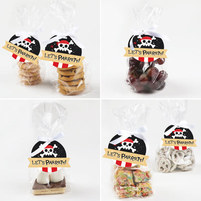 Pirate Ship Adventures - Skull Birthday Party Clear Goodie Favor Bags - Treat Bags With Tags - Set of 12
