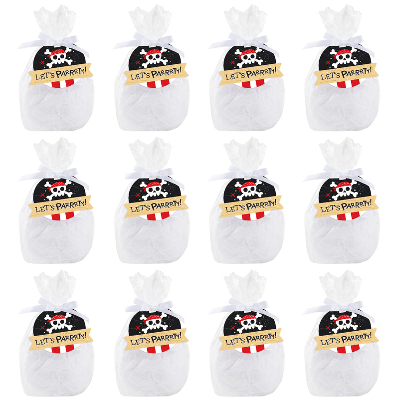 Pirate Ship Adventures - Skull Birthday Party Clear Goodie Favor Bags - Treat Bags With Tags - Set of 12