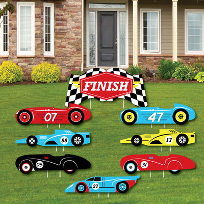 Let's Go Racing - Racecar - Yard Sign & Outdoor Lawn Decorations - Race Car Birthday Party or Baby Shower Yard Signs - Set of 8