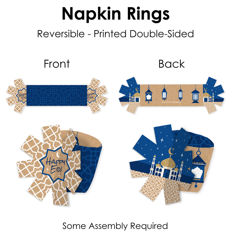 Ramadan - Eid Mubarak Party Paper Napkin Holder - Napkin Rings - Set of 24