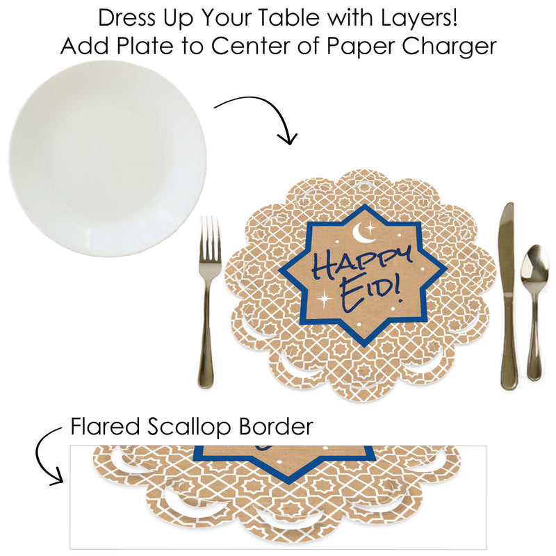Ramadan - Eid Mubarak Party Round Table Decorations - Paper Chargers - Place Setting For 12