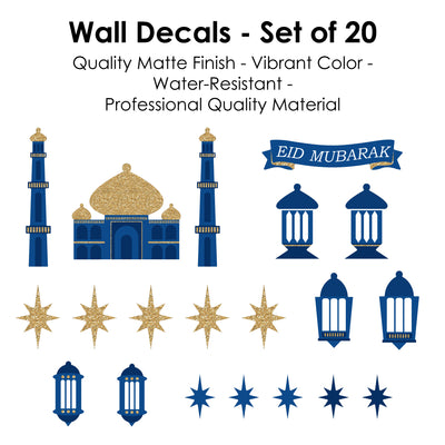 Ramadan - Peel and Stick Eid Mubarak Vinyl Wall Art Stickers - Wall Decals - Set of 20