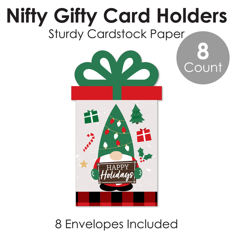 Red and Green Holiday Gnomes - Christmas Party Money and Gift Card Sleeves - Nifty Gifty Card Holders - Set of 8
