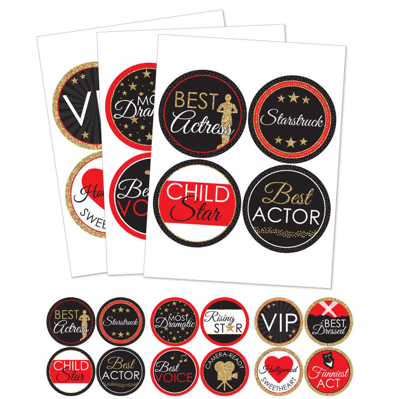 Red Carpet Hollywood - Movie Night Party Funny Name Tags - Award Party Badges Sticker Set of 12