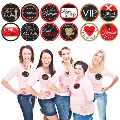 Red Carpet Hollywood - Movie Night Party Funny Name Tags - Award Party Badges Sticker Set of 12