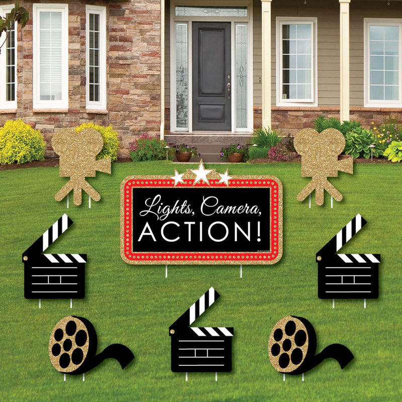 Red Carpet Hollywood - Yard Sign & Outdoor Lawn Decorations - Movie Night Party Yard Signs - Set of 8