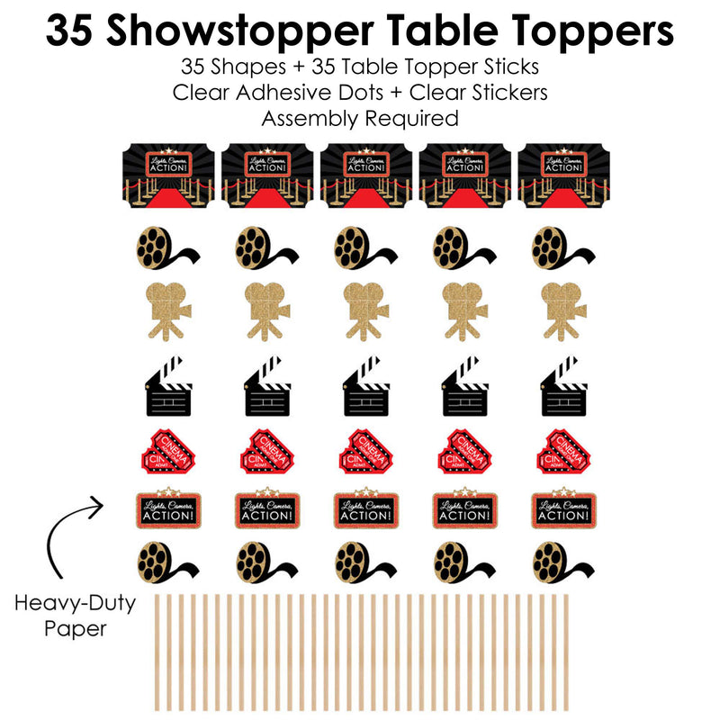 Red Carpet Hollywood - Movie Night Party Centerpiece Sticks - Showstopper Table Toppers - 35 Pieces