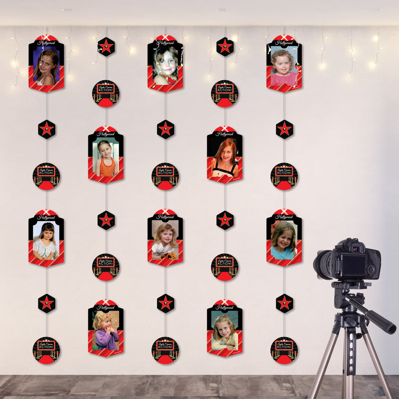 Red Carpet Hollywood - Movie Night Party DIY Backdrop Decor - Hanging Vertical Photo Garland - 35 Pieces