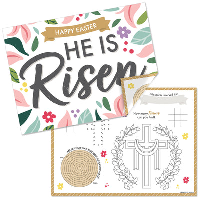 Religious Easter - Paper Christian Holiday Party Coloring Sheets - Activity Placemats - Set of 16