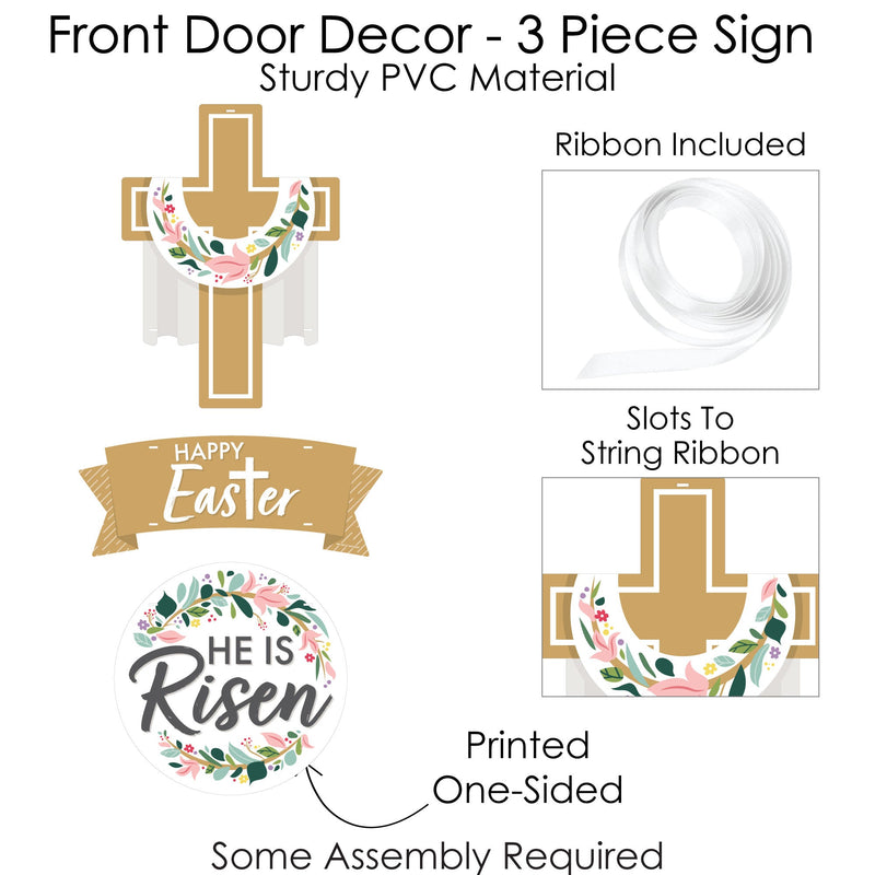 Religious Easter - Hanging Porch Christian Holiday Party Outdoor Decorations - Front Door Decor - 3 Piece Sign