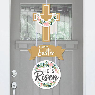 Religious Easter - Hanging Porch Christian Holiday Party Outdoor Decorations - Front Door Decor - 3 Piece Sign