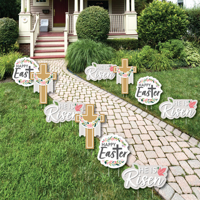 Religious Easter - Cross Lawn Decorations - Outdoor Christian Holiday Party Yard Decorations - 10 Piece