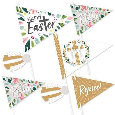 Religious Easter - Triangle Christian Holiday Party Photo Props - Pennant Flag Centerpieces - Set of 20