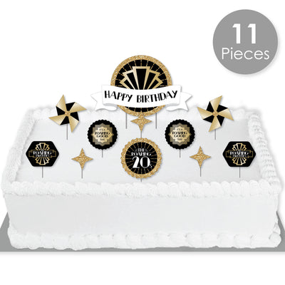 Roaring 20's - 1920s Art Deco Jazz Birthday Party Cake Decorating Kit - Happy Birthday Cake Topper Set - 11 Pieces