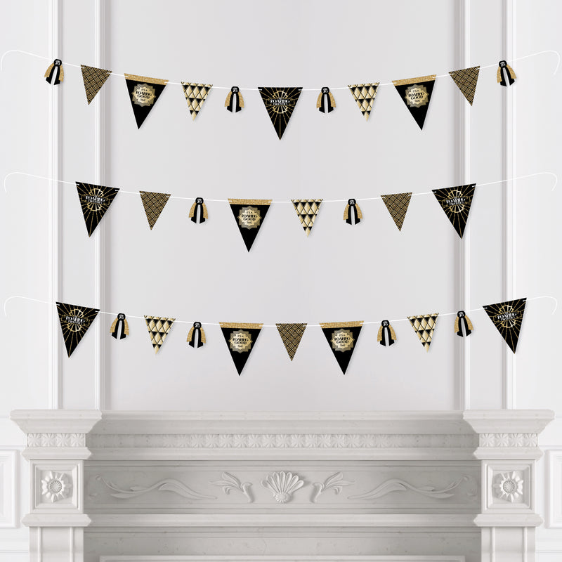 Roaring 20’s - DIY 1920s Art Deco Jazz Party Pennant Garland Decoration - Triangle Banner - 30 Pieces