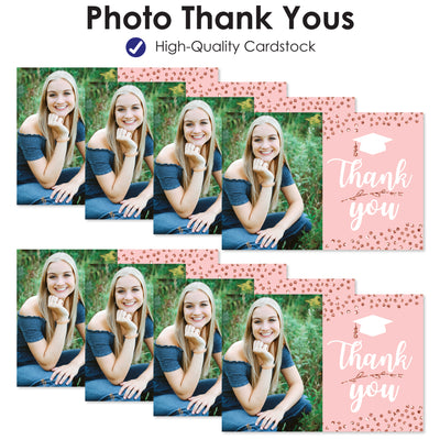 Rose Gold Grad - Custom Graduation Party Photo Thank You Cards with Envelopes - Set of 8