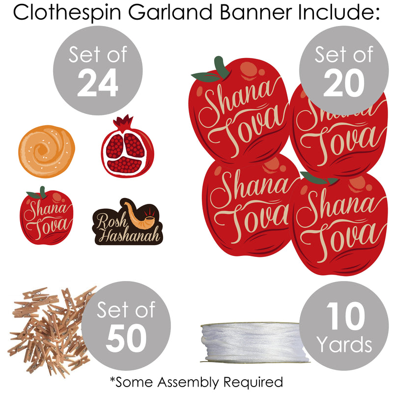 Rosh Hashanah - Jewish New Year Party DIY Decorations - Clothespin Garland Banner - 44 Pieces