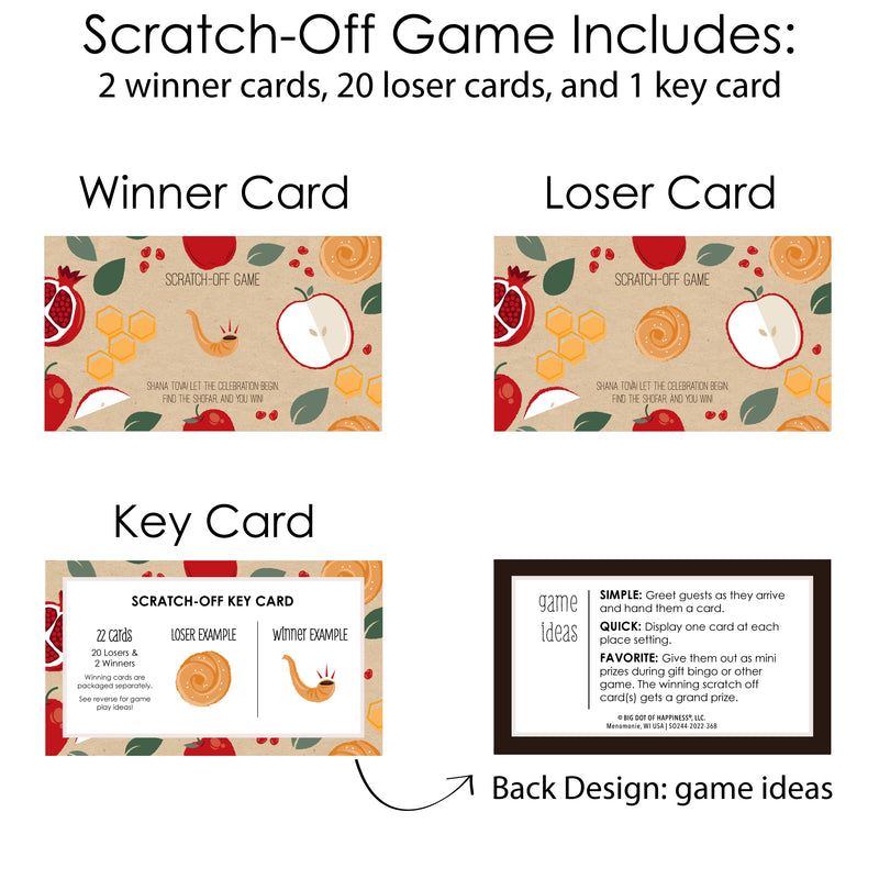 Rosh Hashanah - Jewish New Year Party Game Scratch Off Cards - 22 Count