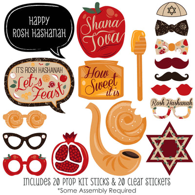 Rosh Hashanah - Jewish New Year Photo Booth Props Kit - 20 Count