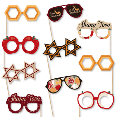 Rosh Hashanah Glasses - Paper Card Stock Jewish New Year Party Photo Booth Props Kit - 10 Count