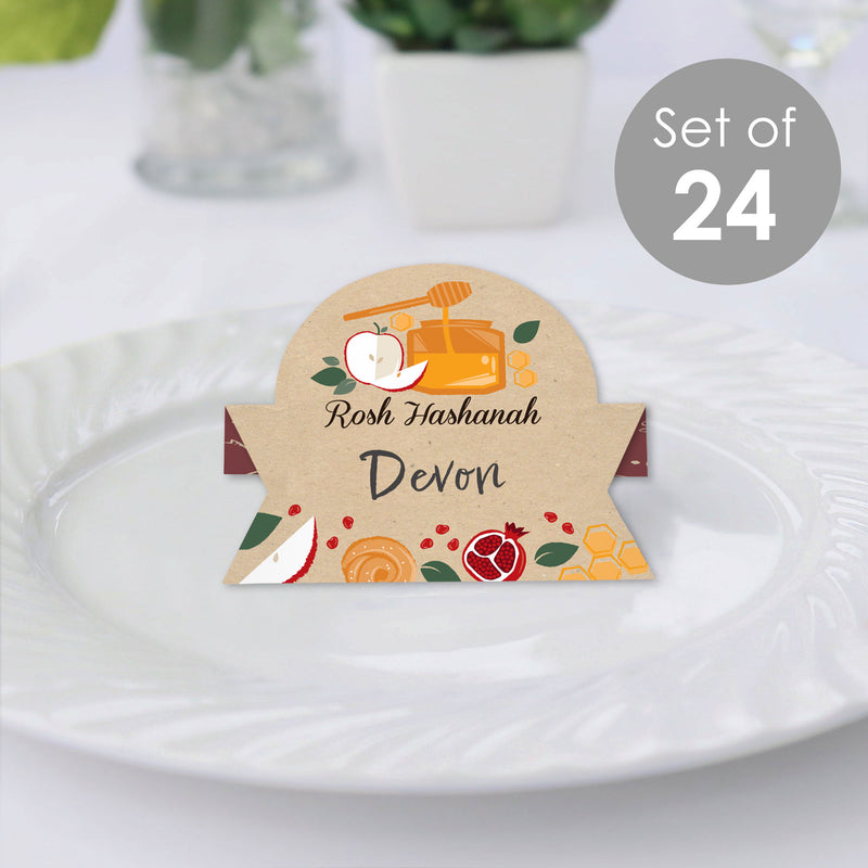 Rosh Hashanah - Jewish New Year Party Tent Buffet Card - Table Setting Name Place Cards - Set of 24