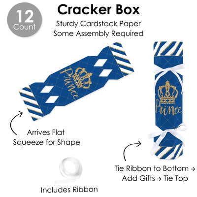 Royal Prince Charming - No Snap Baby Shower or Birthday Party Table Favors - DIY Cracker Boxes - Set of 12