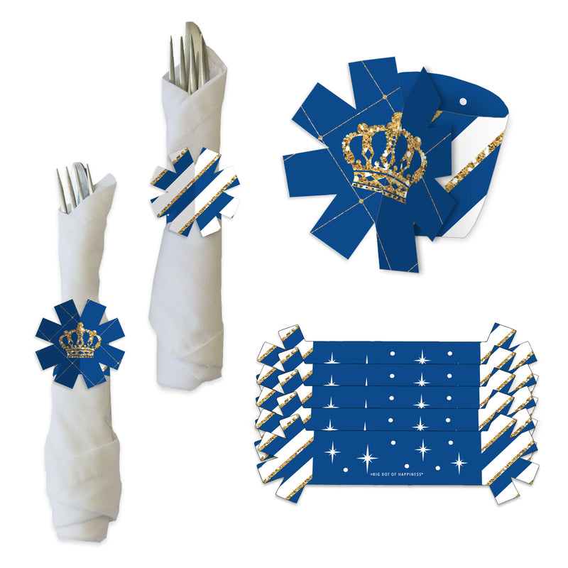 Royal Prince Charming - Baby Shower or Birthday Party Paper Napkin Holder - Napkin Rings - Set of 24