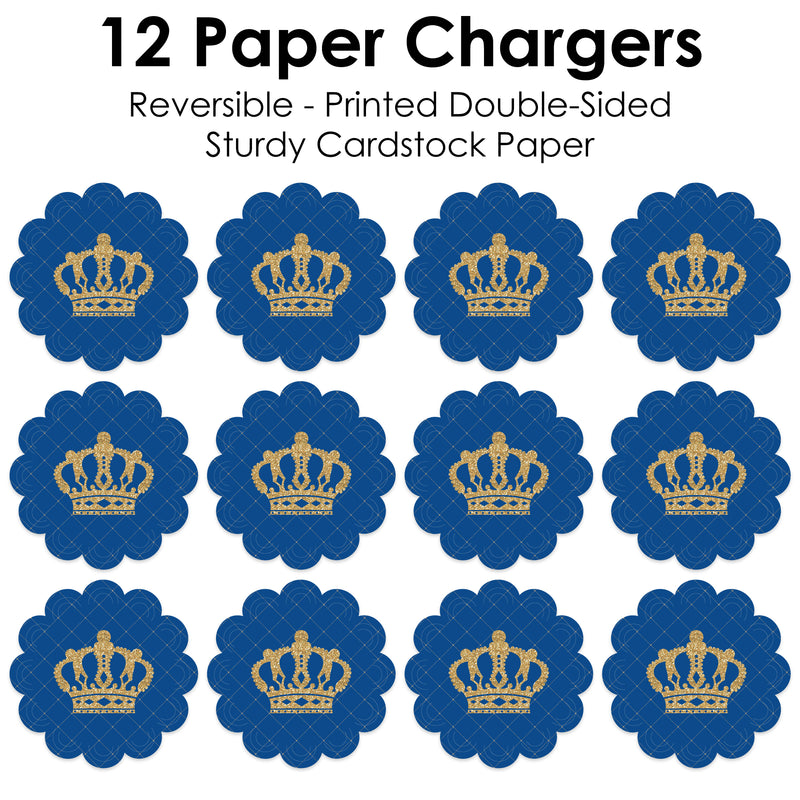 Royal Prince Charming - Baby Shower or Birthday Party Round Table Decorations - Paper Chargers - Place Setting For 12