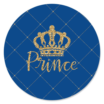 Royal Prince Charming - Baby Shower or Birthday Party Circle Sticker Labels - 24 Count