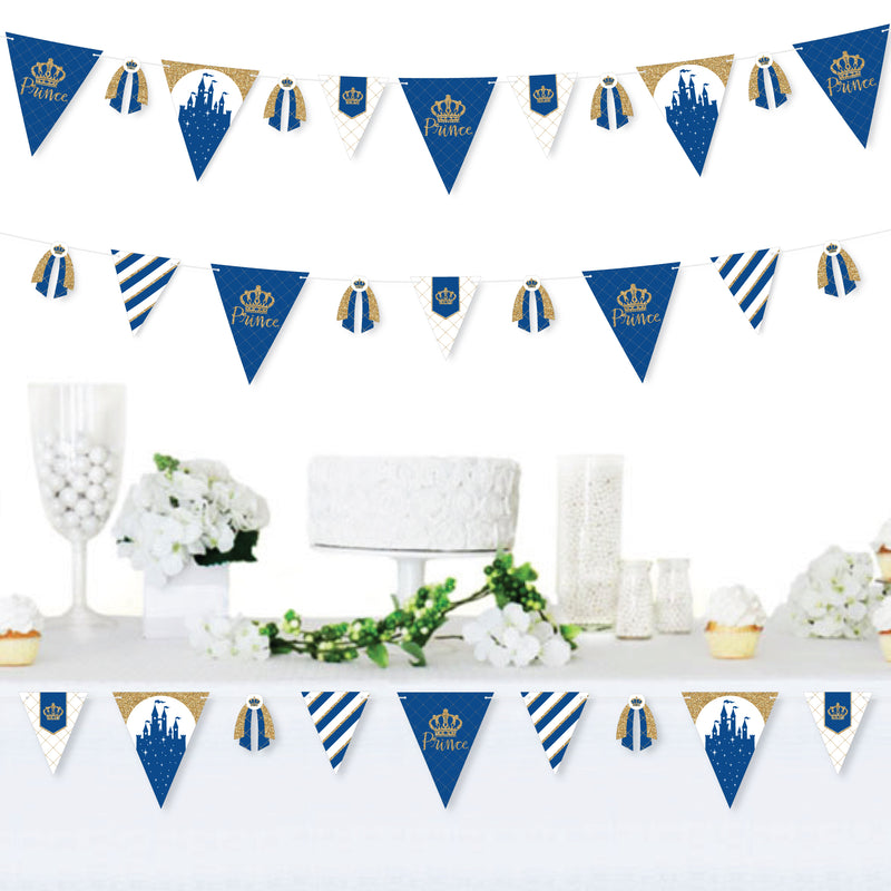 Royal Prince Charming - DIY Baby Shower or Birthday Party Pennant Garland Decoration - Triangle Banner - 30 Pieces