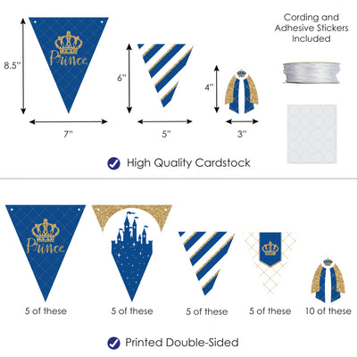 Royal Prince Charming - DIY Baby Shower or Birthday Party Pennant Garland Decoration - Triangle Banner - 30 Pieces