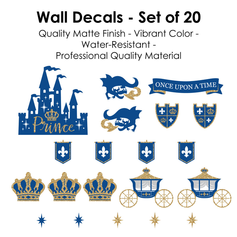Royal Prince Charming - Peel and Stick Nursery and Kids Room Vinyl Wall Art Stickers - Wall Decals - Set of 20