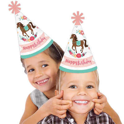 Run Wild Horses - Cone Happy Birthday Party Hats for Kids and Adults - Set of 8 (Standard Size)