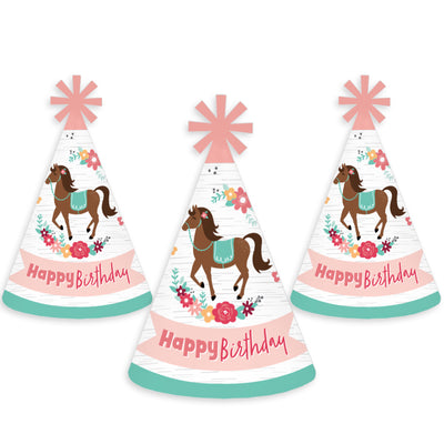 Run Wild Horses - Cone Happy Birthday Party Hats for Kids and Adults - Set of 8 (Standard Size)