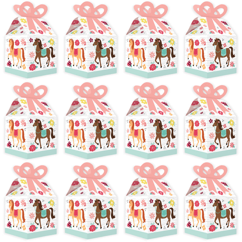 Run Wild Horses - Square Favor Gift Boxes - Pony Birthday Party Bow Boxes - Set of 12