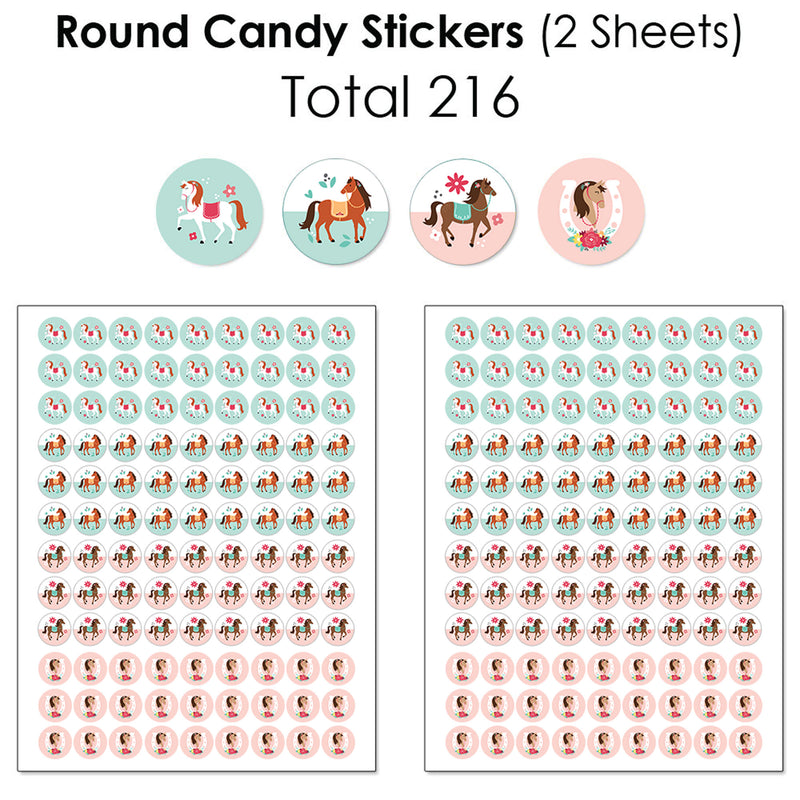 Run Wild Horses - Mini Candy Bar Wrappers, Round Candy Stickers and Circle Stickers - Pony Birthday Party Candy Favor Sticker Kit - 304 Pieces