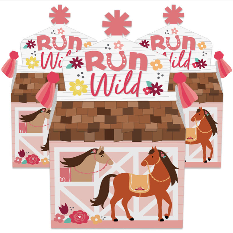 Run Wild Horses - Treat Box Party Favors - Pony Birthday Party Goodie Gable Boxes - Set of 12