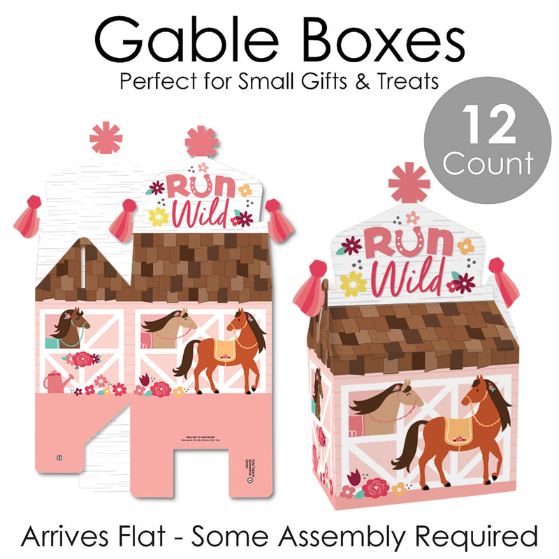 Run Wild Horses - Treat Box Party Favors - Pony Birthday Party Goodie Gable Boxes - Set of 12