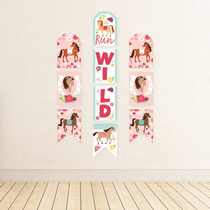 Run Wild Horses - Hanging Vertical Paper Door Banners - Pony Birthday Party Wall Decoration Kit - Indoor Door Decor
