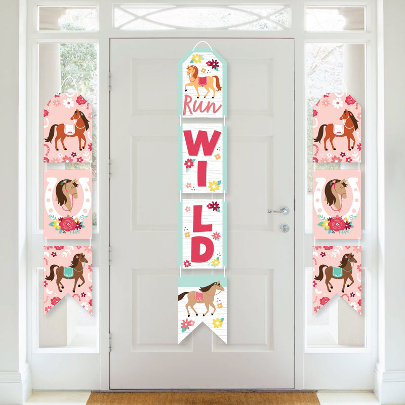 Run Wild Horses - Hanging Vertical Paper Door Banners - Pony Birthday Party Wall Decoration Kit - Indoor Door Decor