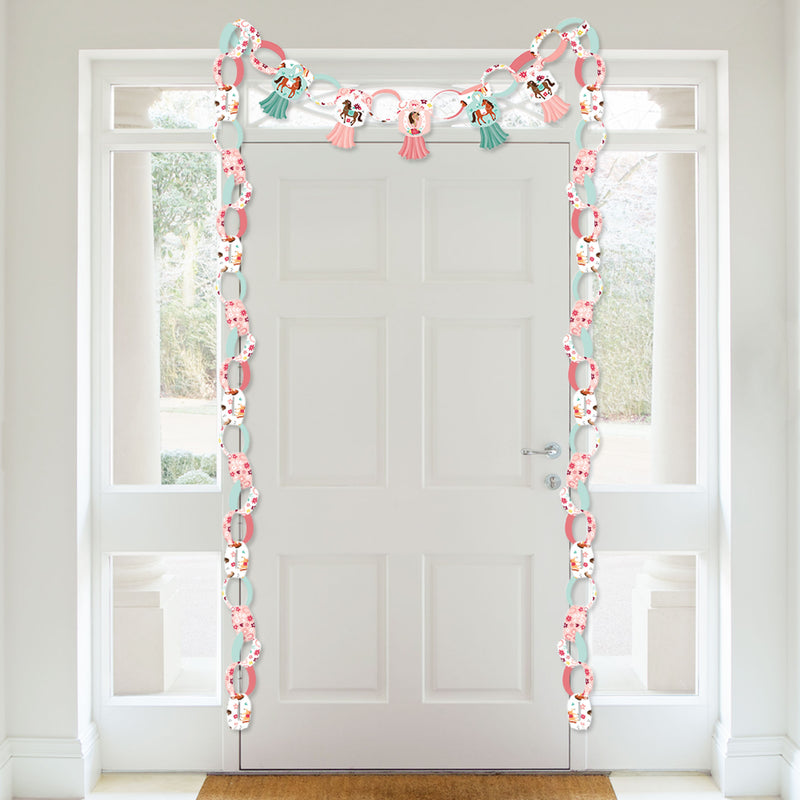 Run Wild Horses - 90 Chain Links and 30 Paper Tassels Decoration Kit - Pony Birthday Party Paper Chains Garland - 21 feet