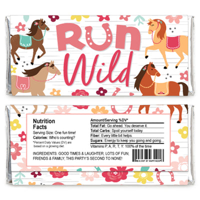 Run Wild Horses - Candy Bar Wrapper Pony Birthday Party Favors - Set of 24