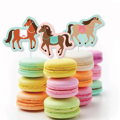 Run Wild Horses - Dessert Cupcake Toppers - Pony Birthday Party Clear Treat Picks - Set of 24