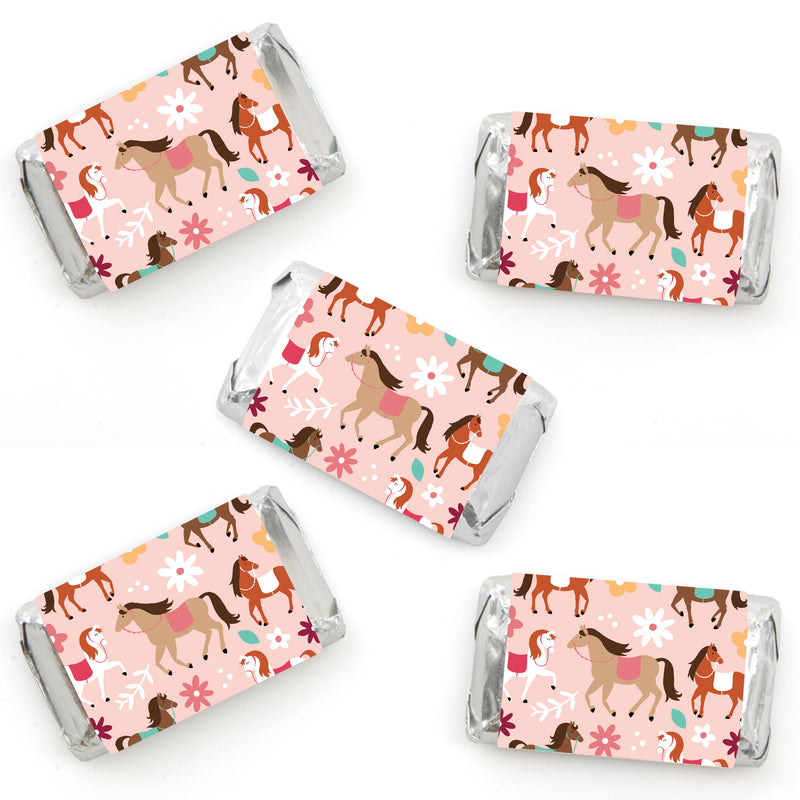 Run Wild Horses - Mini Candy Bar Wrapper Stickers - Pony Birthday Party Small Favors - 40 Count