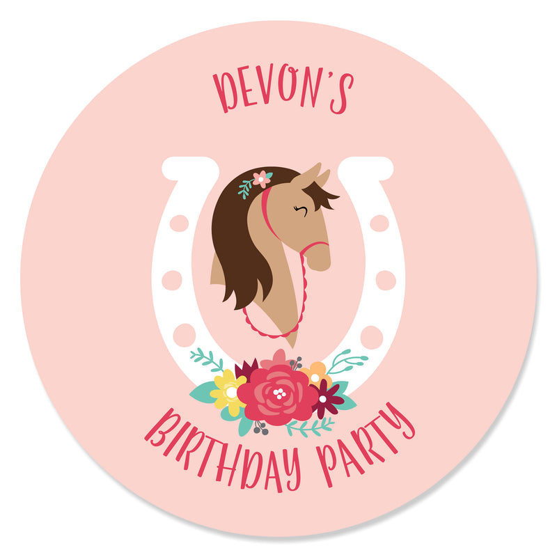 Personalized Run Wild Horses - Custom Pony Birthday Party Favor Circle Sticker Labels - Custom Text - 24 Count