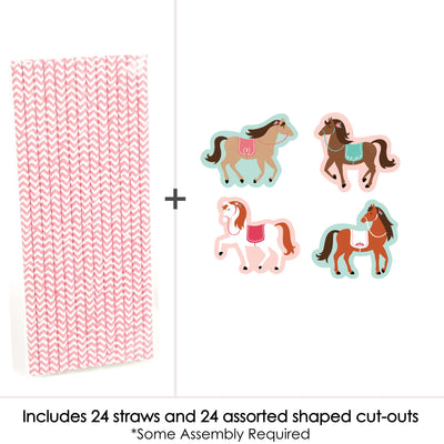 Run Wild Horses - Paper Straw Decor - Pony Birthday Party Striped Decorative Straws - Set of 24