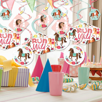 Run Wild Horses - Pony Birthday Party Hanging Decor - Party Decoration Swirls - Set of 40