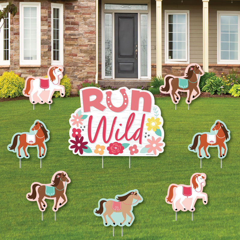 Run Wild Horses - Yard Sign and Outdoor Lawn Decorations - Pony Birthday Party Yard Signs - Set of 8