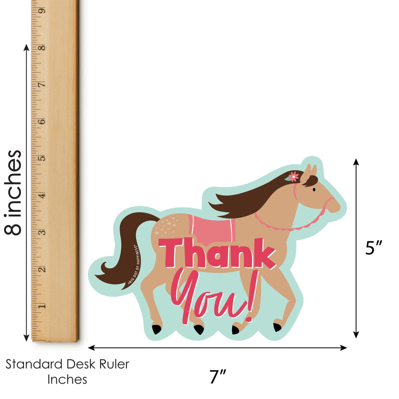 Run Wild Horses - Shaped Thank You Cards - Pony Birthday Party Thank You Note Cards with Envelopes - Set of 12