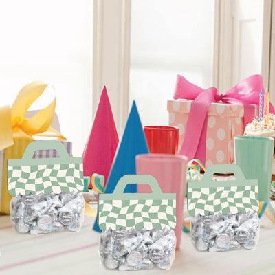 Sage Green Checkered Party - DIY Clear Goodie Favor Bag Labels - Candy Bags with Toppers - Set of 24